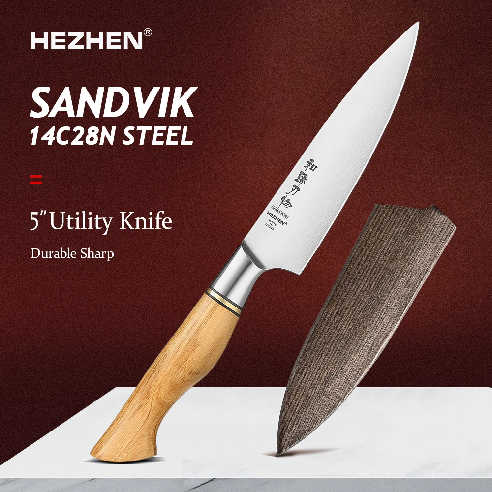 HEZHENMasterSeries5InchesSandvik14C28NSteelUtilityKnife