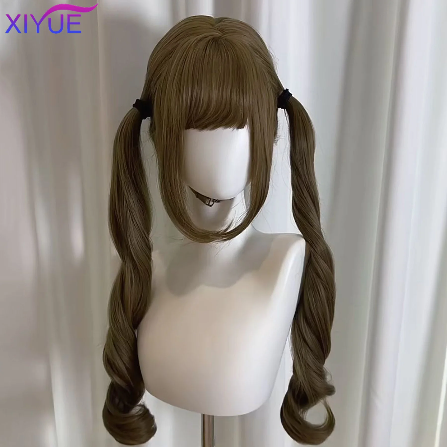 Black Twin Ponytail Princess Cut Natural Short Hair Synthetic Wigs With Bangs For Women Heat Resistant Cosplay Lolita Hair ﻿