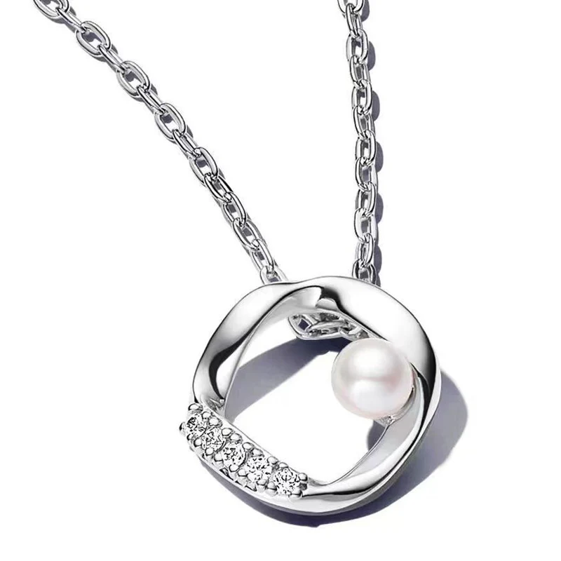 Original Signature Pave & Hearts Intertwined Circle Moon Necklace For Popular 925 Sterling Silver Bead Charm DIY Jewelry