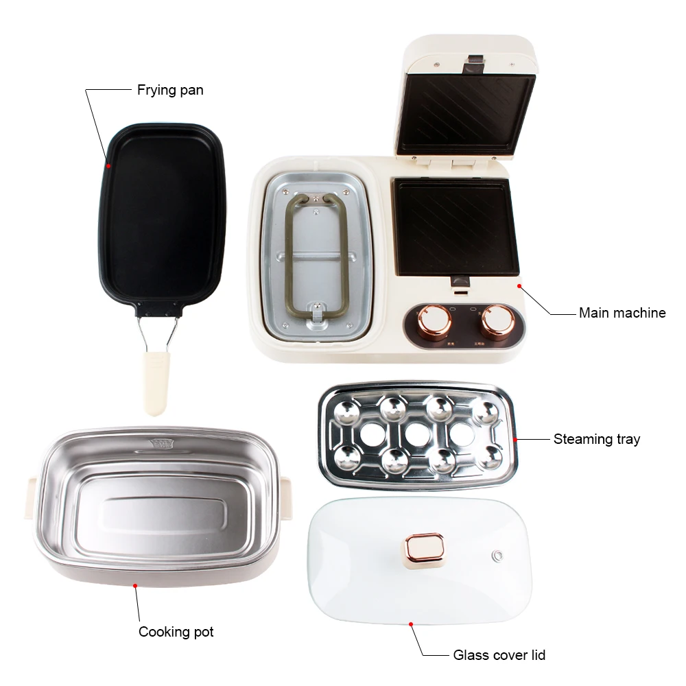 Light Food Sandwich Breakfast Machine Multi-function Waffle Toast Bread Baking Pan Food Steamer Fried Eggs Omelette Frying Grill