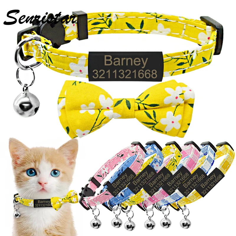 

Cute Bowknot Cat Collar Personalized Nameplate Adjustable Bowtie Cat Collar Bell Necklace Custom Engraved Name Tag Cat Collar