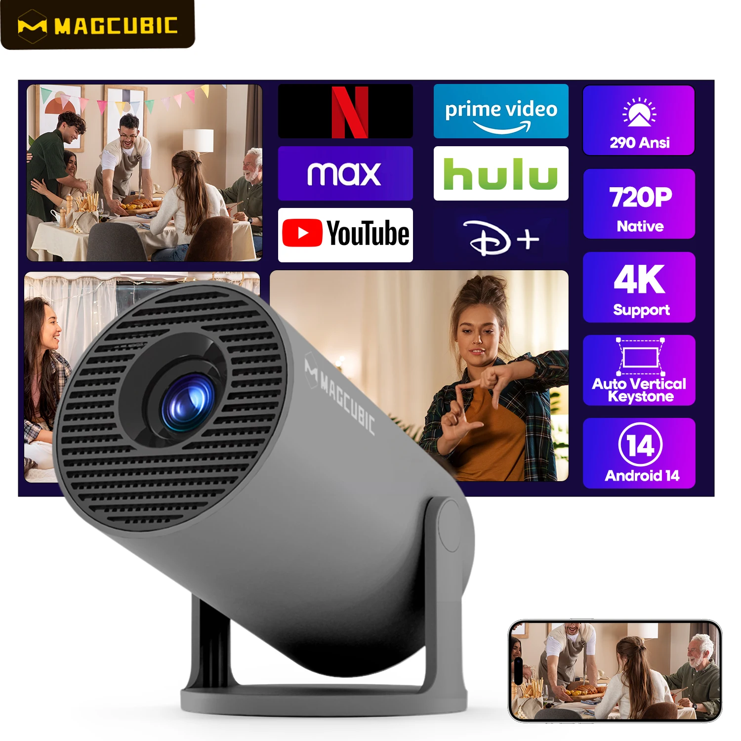 MAGCUBIC HY300PRO スマートプロジェクター Magcubic HY300 Pro Mini Projector – Portable 4K for Home