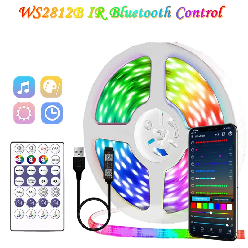 cuttable led strips 1M-30M LED Strip Light RGBIC WS2812B RGB 5050 Bluetooth Control USB Flexible Lamp Tape Ribbon Diode For Living Room Party Luces best outdoor led strip lights LED Strips