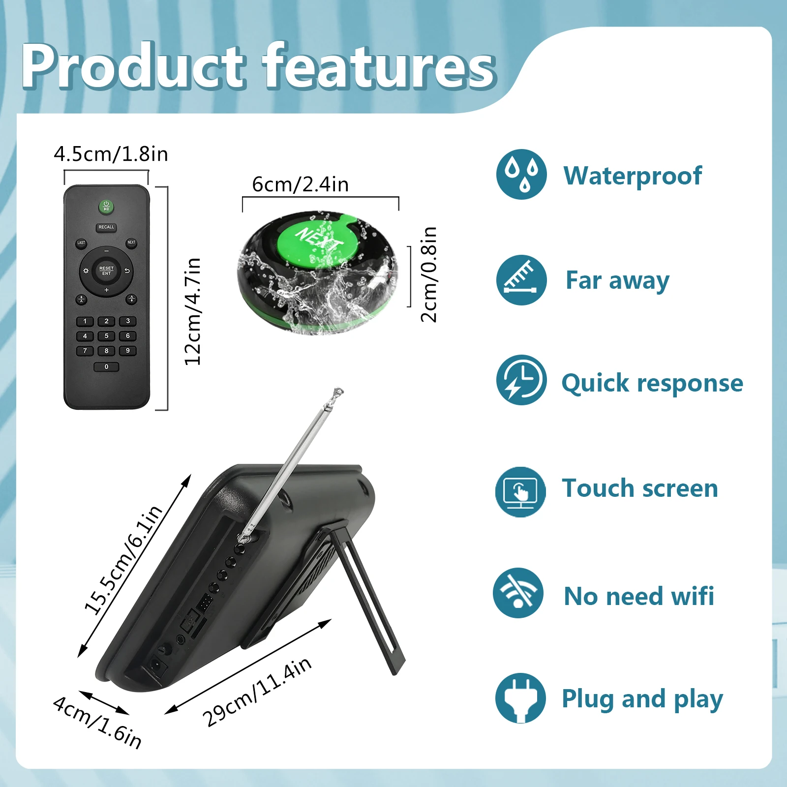 Ycall Take A Number Device Queue Wireless Calling System with 1 Token Display 2 Next Call Button 1 Ticket Dispenser Paper Roll