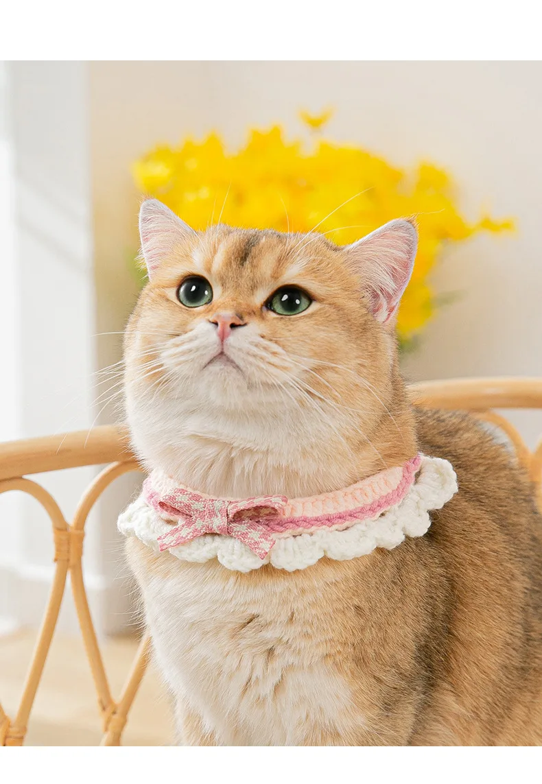 Title 3, Collar for cats knitted bow collar cute necklac...