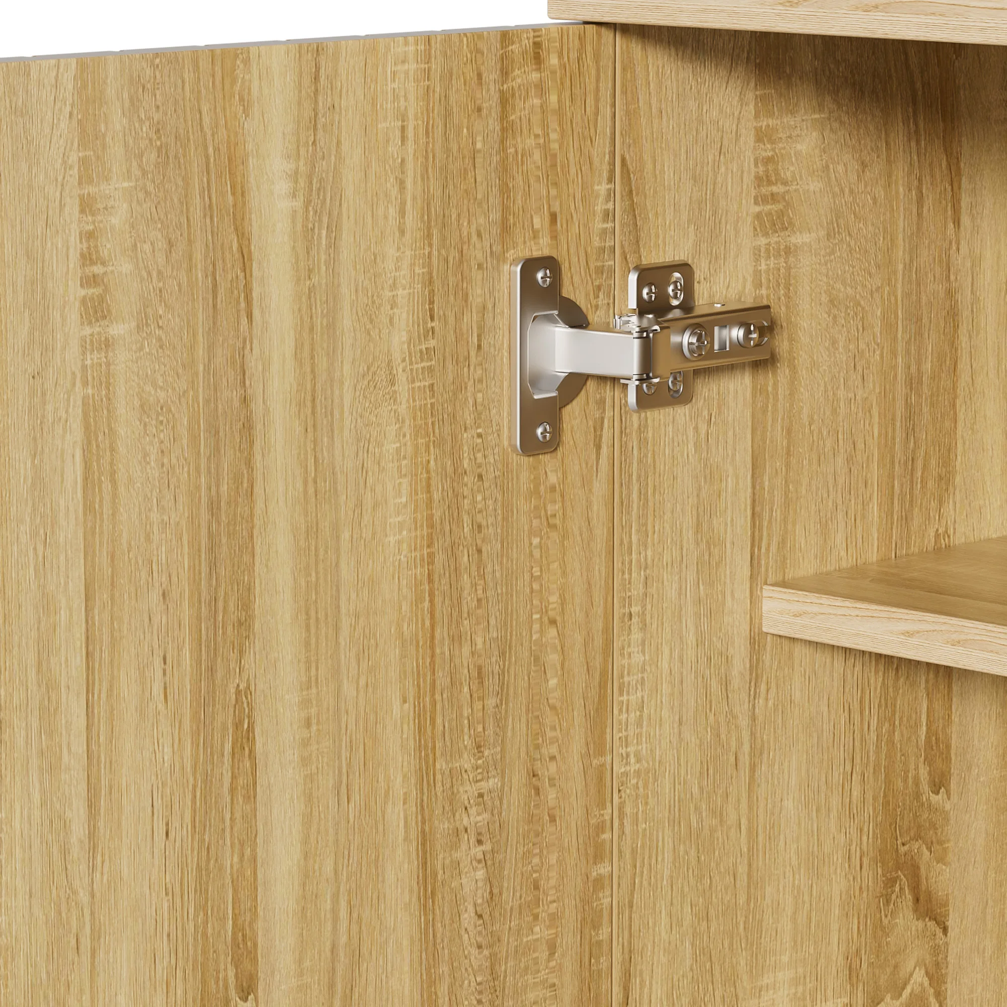 PINGGO Moderner Holzschuhschrank mit drei Türen und Stauraum – Leichter Flurschrank mit schwarzem Rahmen und vertikaler Struktur – Detail 15