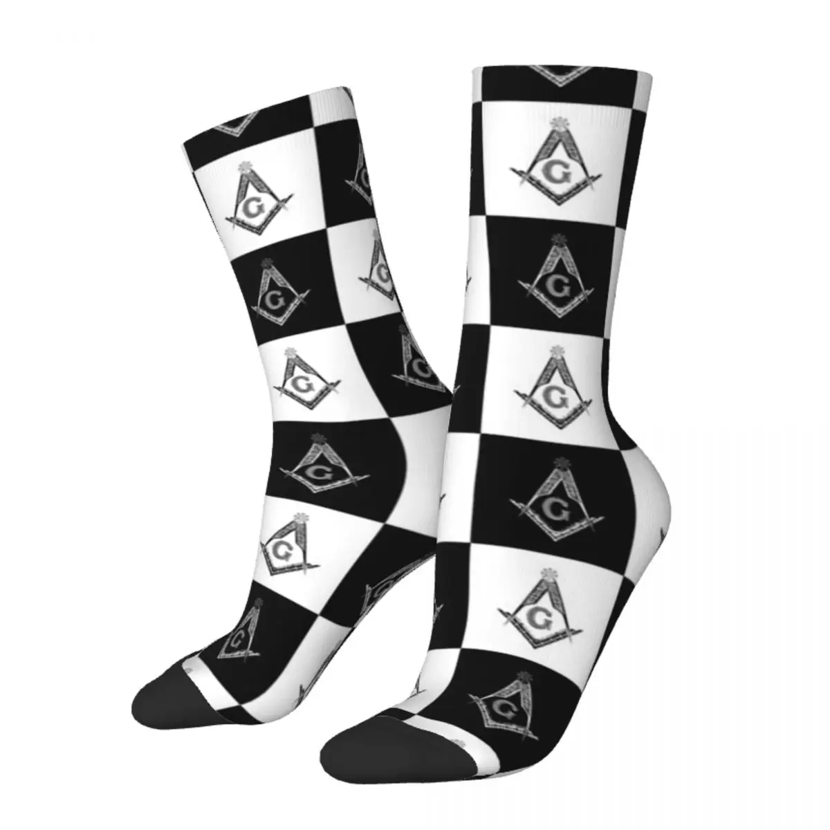 

Funny Men's Socks Freemason Checkered Pattern Retro Harajuku Freemasonry Hip Hop Seamless Crew Crazy Sock Gift Pattern Printed