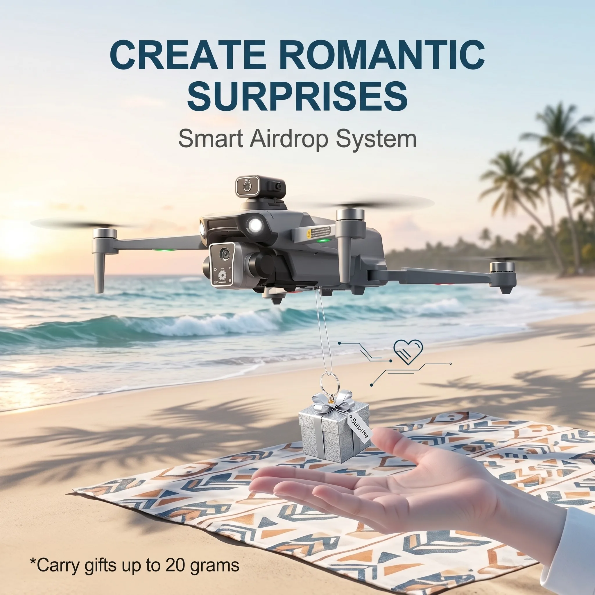 Drone K19 MAX GPS 5G 4K avec écran et fonction largage, écran allumé affichant les paramètres de vol, main tenant la télécommande.