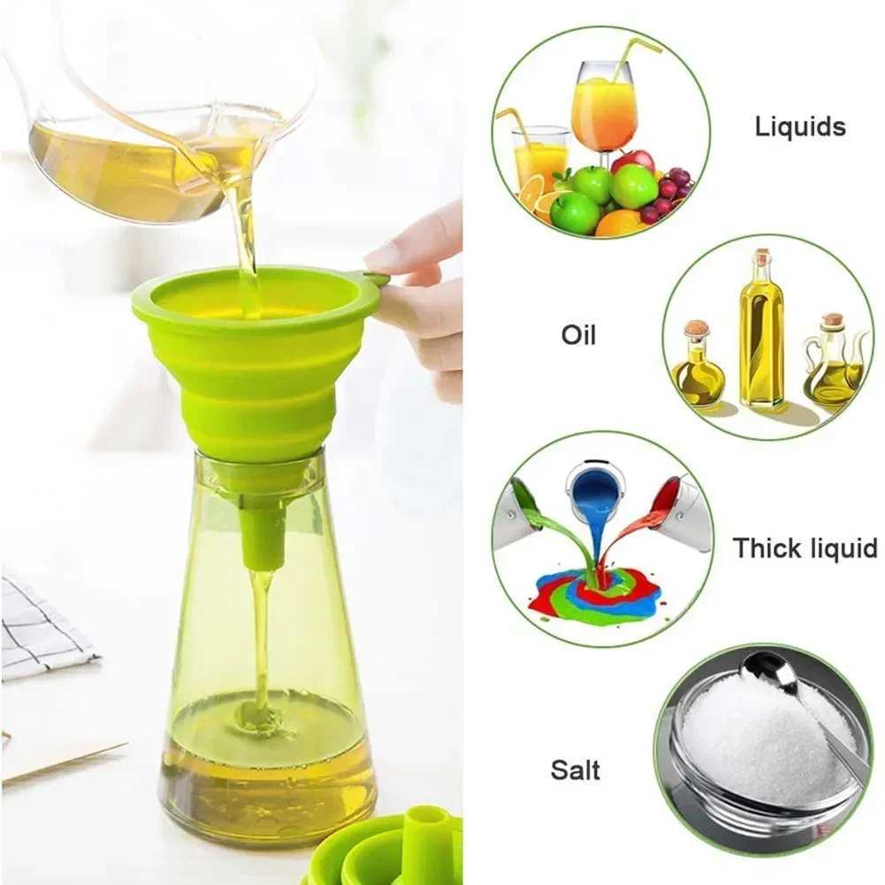 Silicone Collapsible Foldable Funnel 3 pc Household Kitchen Cooking Tools Portable Wine Mini Portable Oil Pot