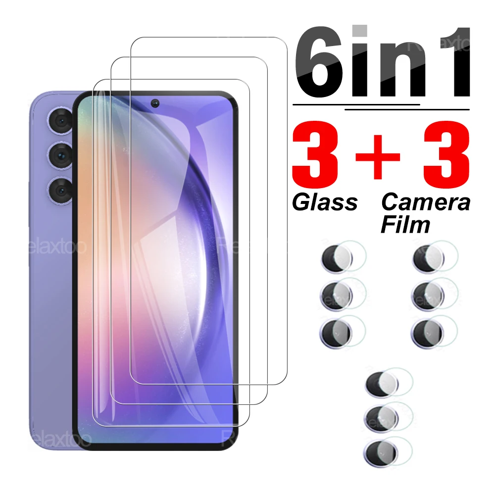 

6-IN-1 Full Tempered Screen Glass For Samsung Galaxy A54 A34 5G Camera Lens Case Shield Guard Film samsungA54A34 Protection