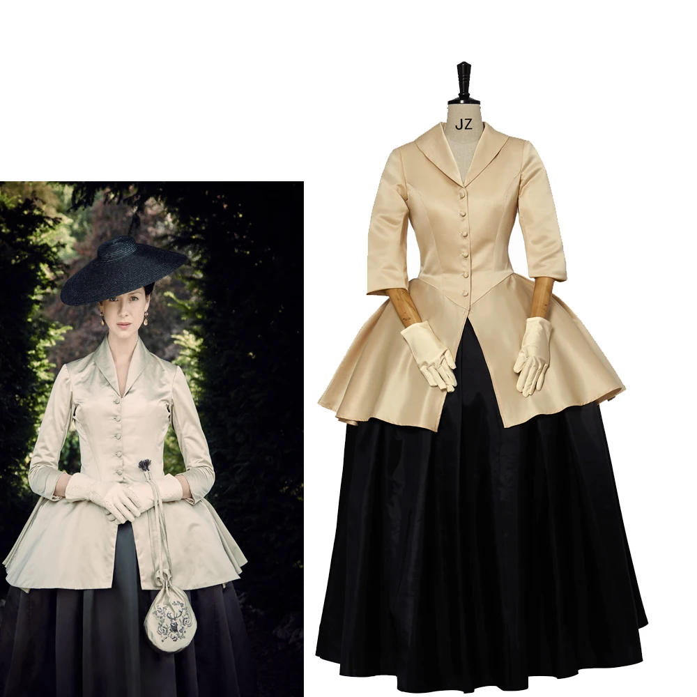 

Outlander Season 2 Cosplay Claire Fraser Costume Women's Party Gown Baroque Dress Satin Top and Skirts Halloween Outfits