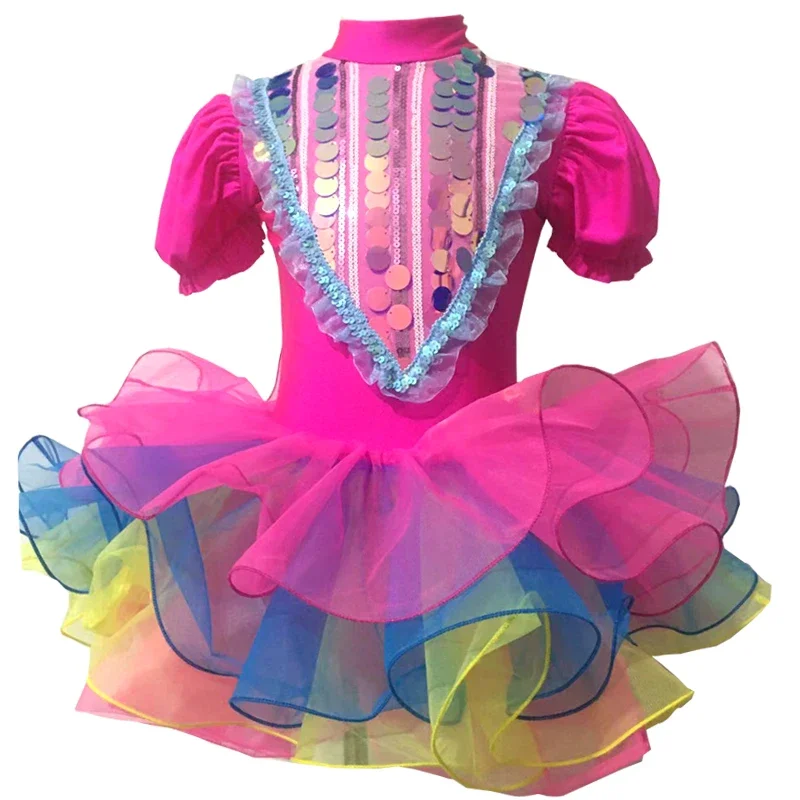 Kids Ballroom Clothing Sequined Modern Dance Tutu Dress Girls Jazz Dance Costume Stage Wear Wedding Princess Dresses