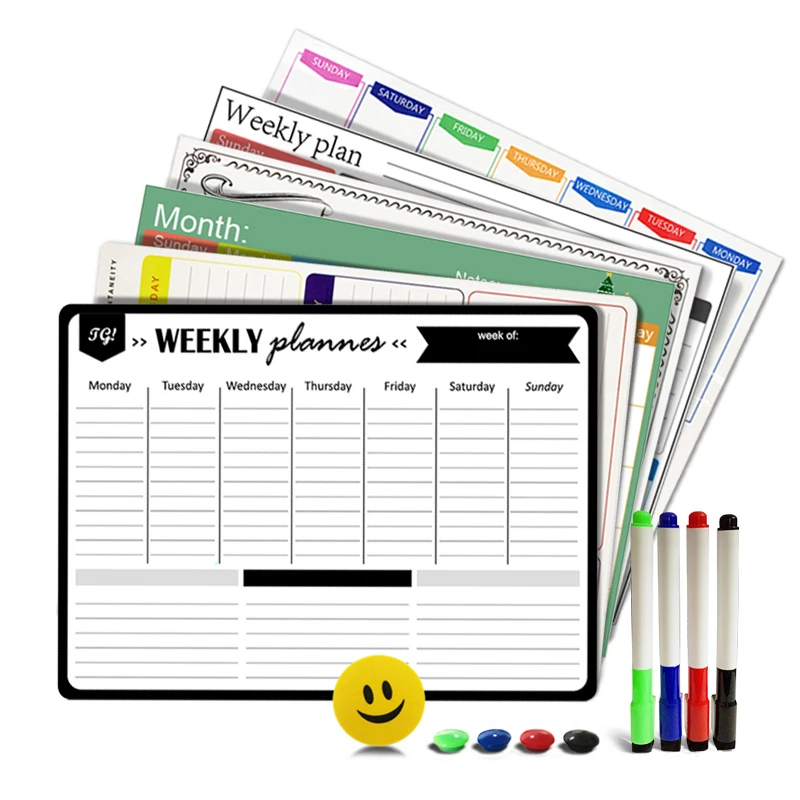 Magnetic Whiteboard A3 Weekly & Monthly Planner Fridge Magnet Flexible Daily Message Drawing Refrigerator Bulletin