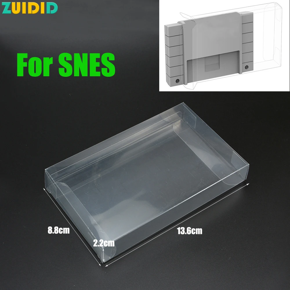 Zuidid New Clear Pet Plastic Box Protector Case Sleeves Cover Per Snes Cib Boxed Games Cartridge Box 13.6*8.8*2.2Cm