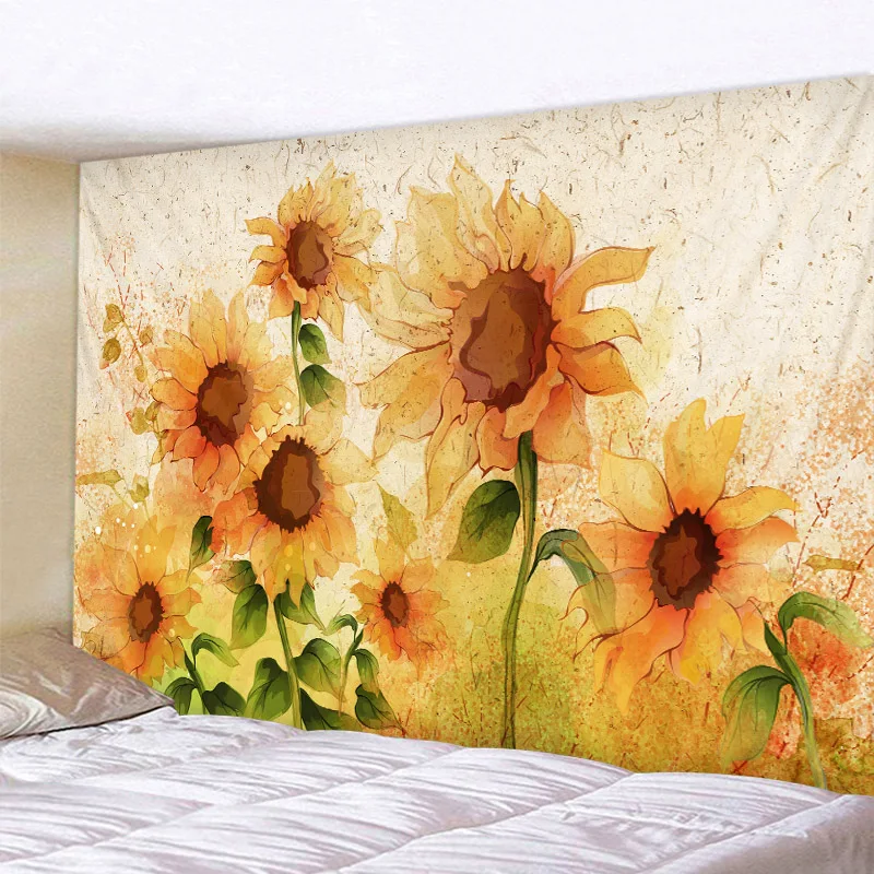 

Oil Painting Yellow Sunflower Tapestry Retro Art Flowers Tapestry Hippie Bohemian Floral Living Room Bedroom Decoration Blanket