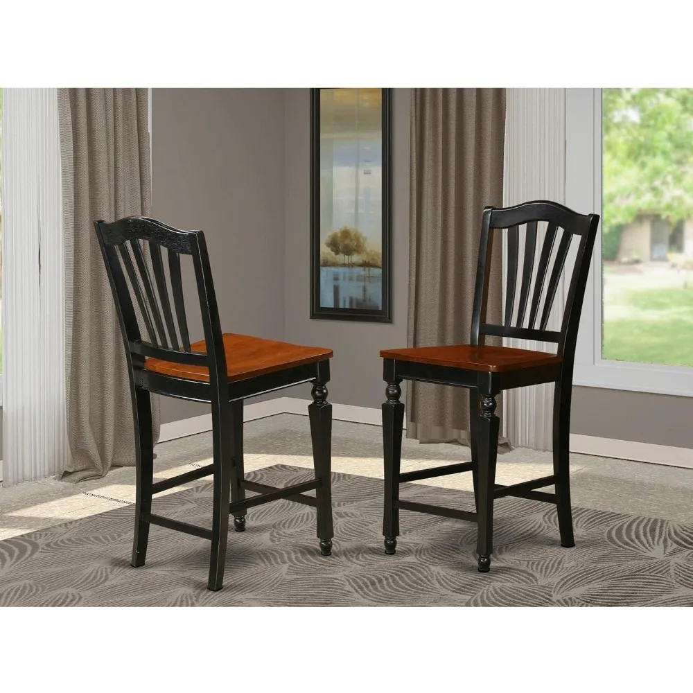 CHS-BLK-C Café Counter Height Kitchen Chairs - Linen Fabric Upholstered Solid Wood Chairs, Set of 2, 4