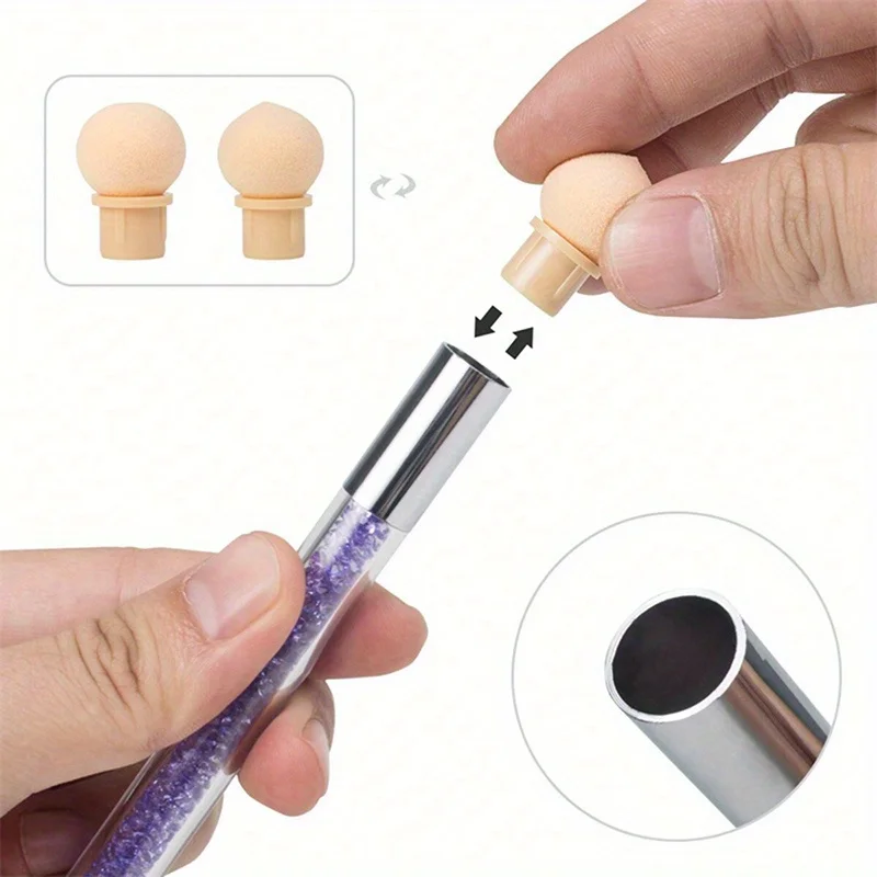 Double-ended Gradient Shading Pen Dotting Brush Sponge Head Rhinestone Handle Nail Art Brush Nail Art Painting Manicure Tools 3