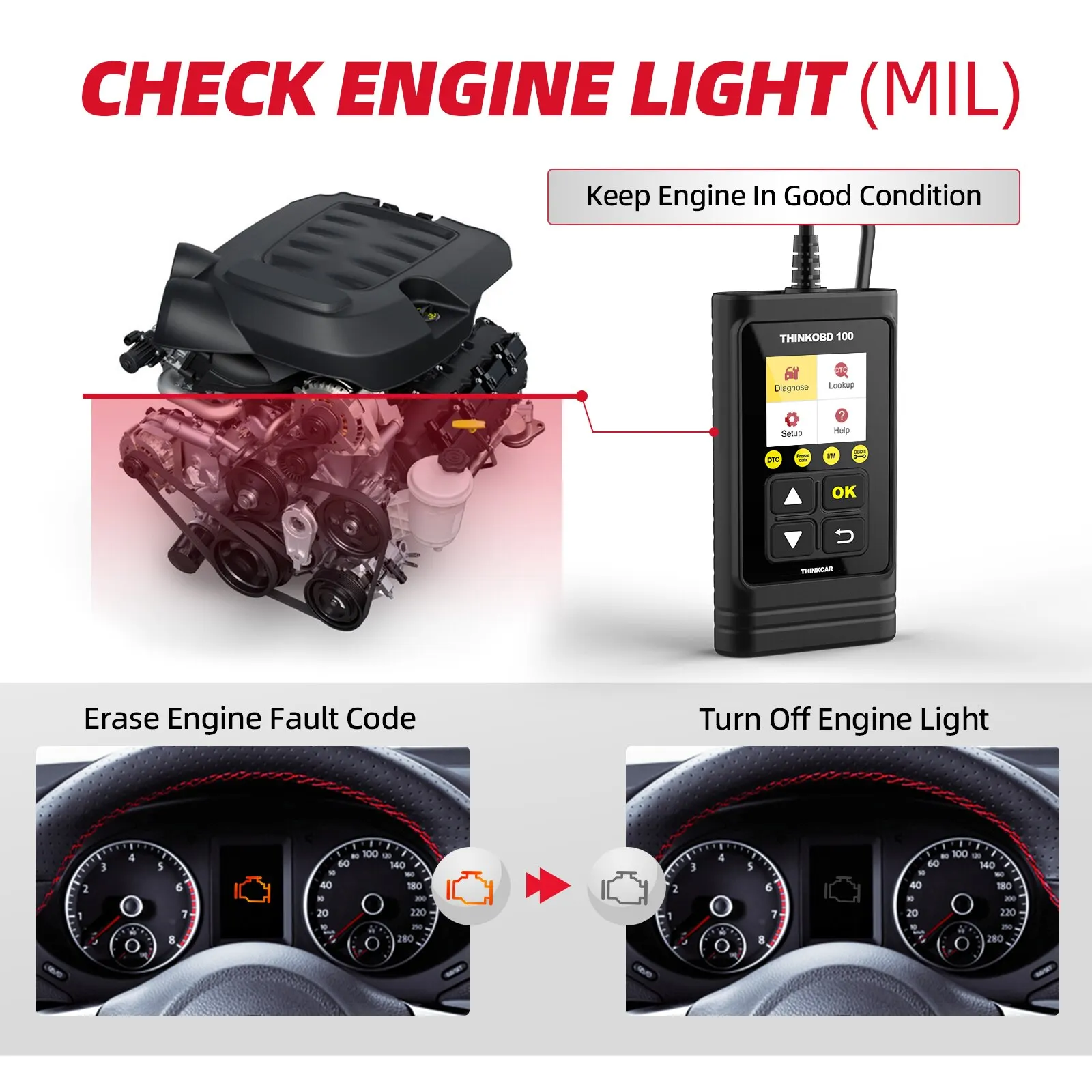 THINKCAR THINKOBD 100 Auto OBD2 Scanner Car Code Reader Clear Code Smog Test 10 Mode OBD 2 Function Automotive Diagnosis 3