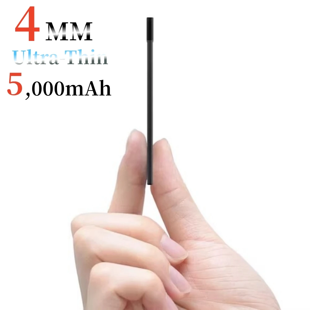 Пауэрбанк для XIAOMI 4 мм, ультратонкий, 5000 мАч, 5 В, 2 а, с кабелем, быстрая зарядка, пауэрбанк, портативное зарядное устройство для iPhone, Samsung