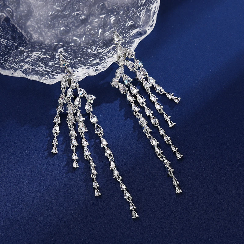 

New Classic Exaggerated Shiny Crystal Earrings Irregular Ladies Long Tassels Rhinestone Personality Fashion Korean Jewelry Gift