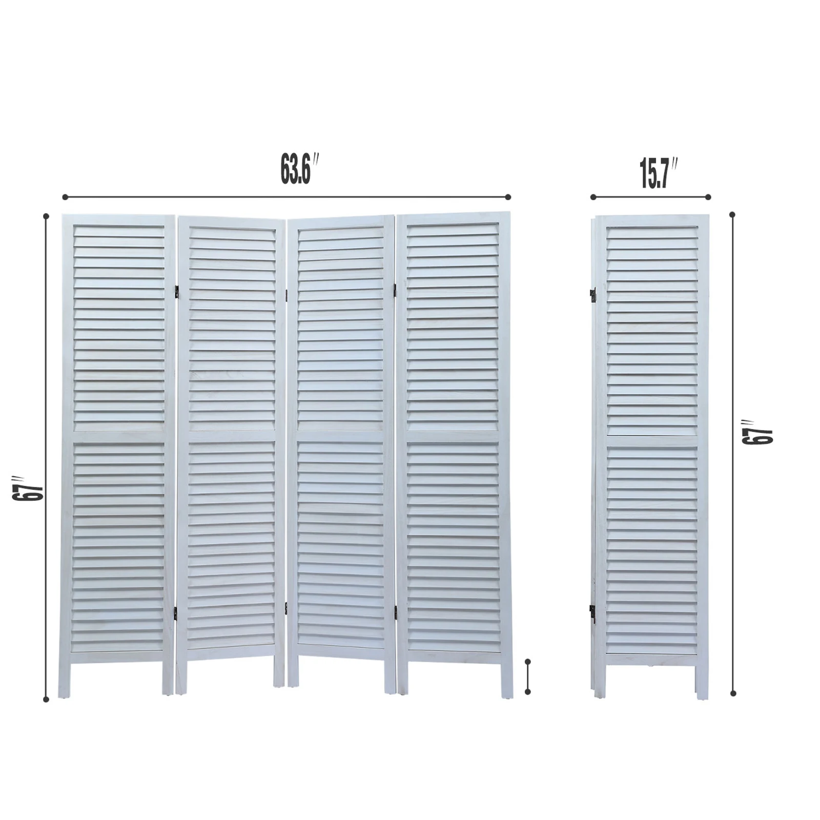 Sycamore wood 4 Panel Screen Folding Louvered Room Divider - Old white 6