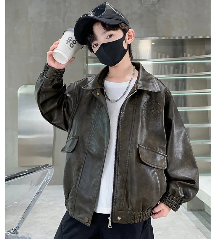 OBOVATUS Boys Leather Jacket Side View