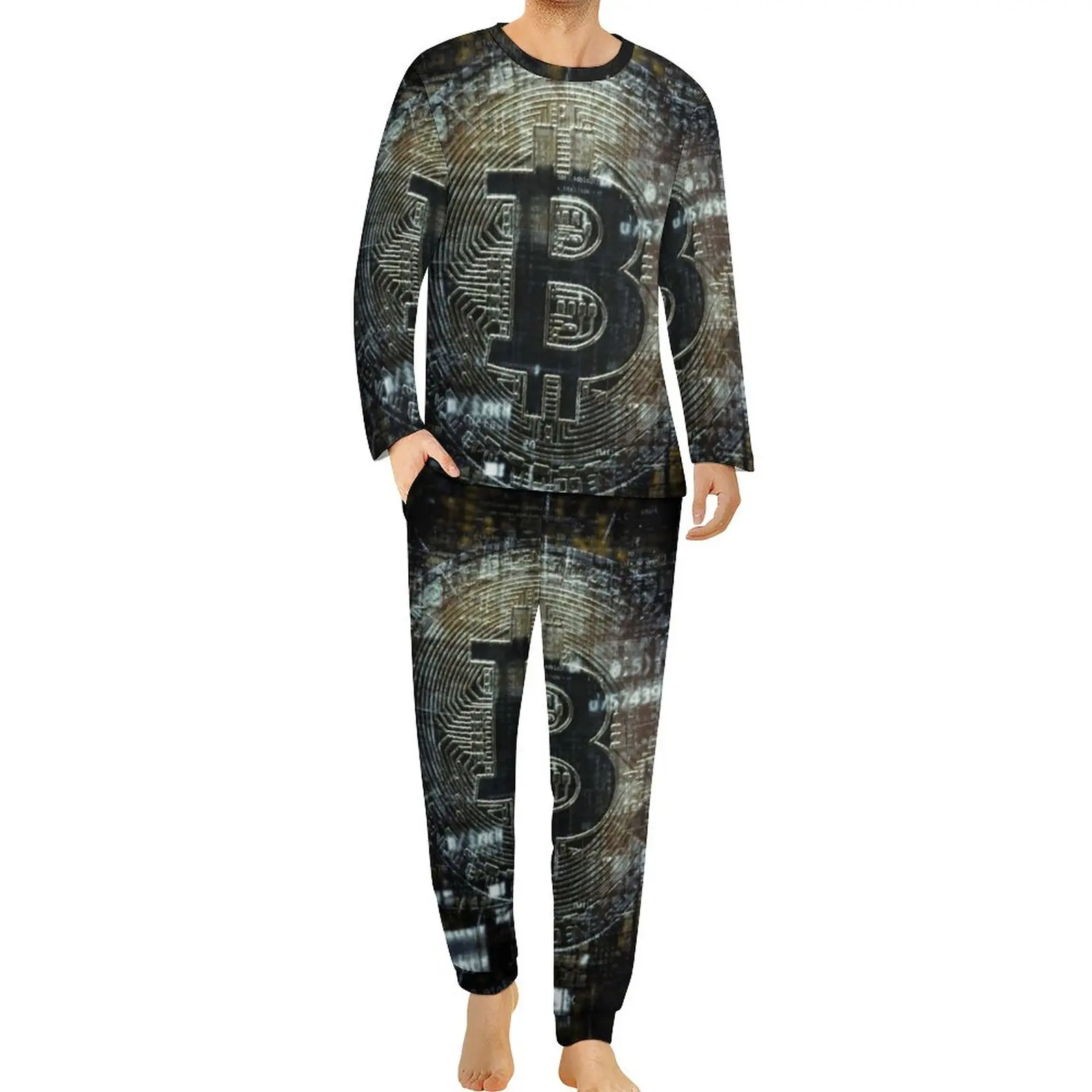 

Bitcoin Crypto Art Pajamas Man Virtual Currency Cute Nightwear Autumn Long Sleeve 2 Piece Bedroom Graphic Pajama Sets Large Size