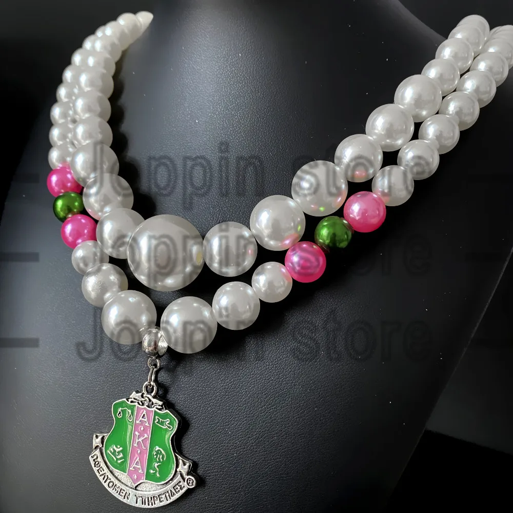 Exquisite greek letter society ALPHA sorority pendant multilayer imitation pearl beads handmade necklace choker