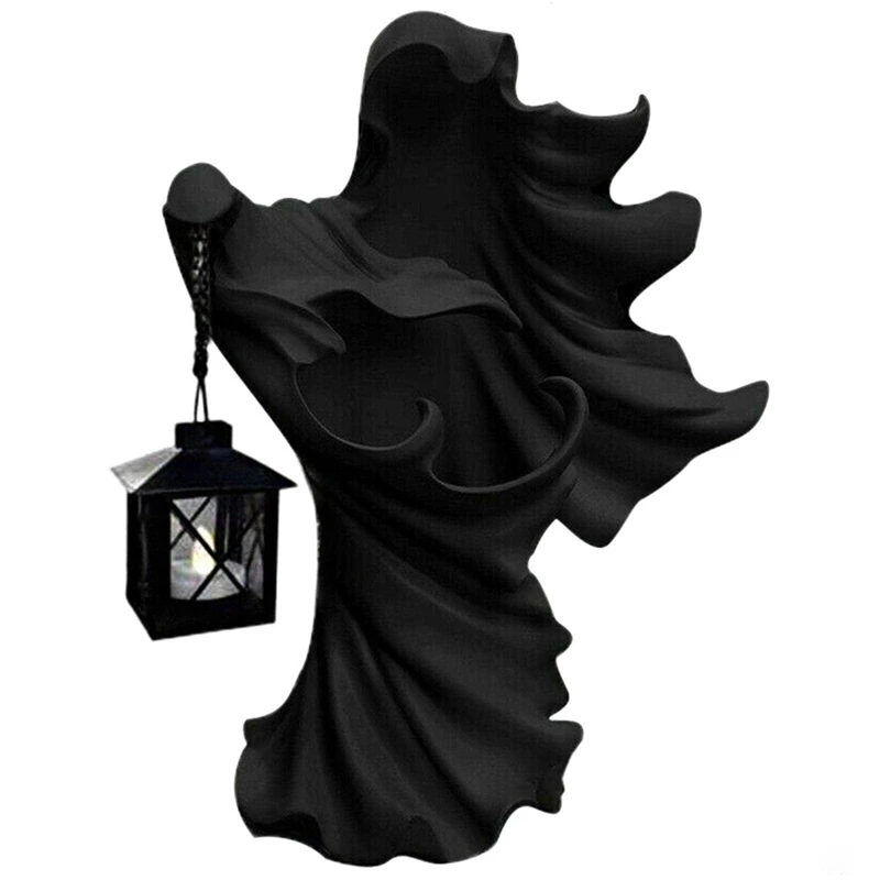 Ghost Halloween Witch Ornament With Lantern Energy Saving Resin Statue For Garden Courtyard Decor