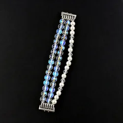 Elegant Beaded Bling Crystal Bracelet Wristband (WHITE)