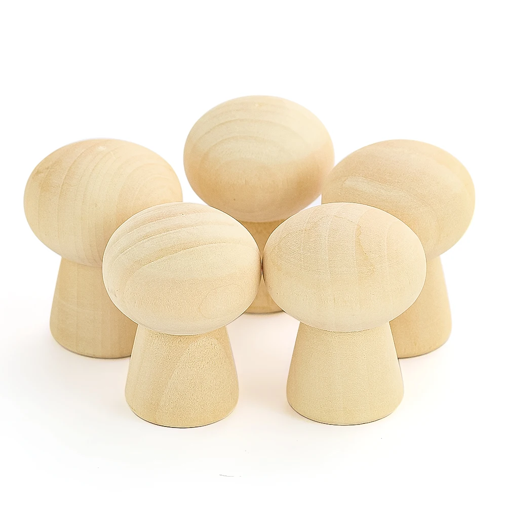 

5PCS Unfinished Wooden Mini Mushroom Decor for Arts Crafts Projects Decoration DIY Paint Color Blank Painting Figurine Kids Toy