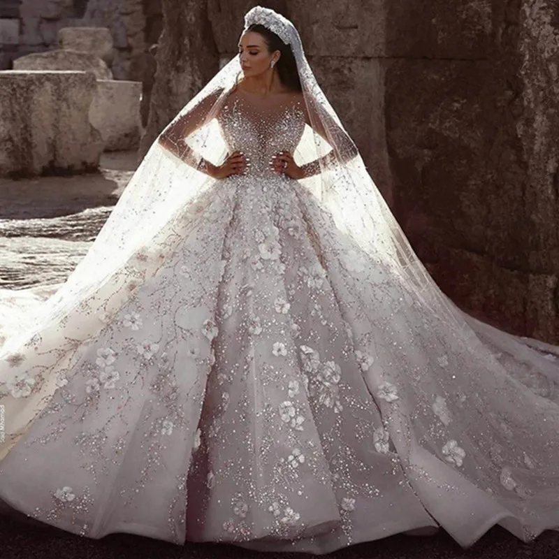 Luxury Crystal luxury Wedding Dresses Turkey Istanbul Custom Made Long Tail Ball Gown Wedding Dress For Women 2023