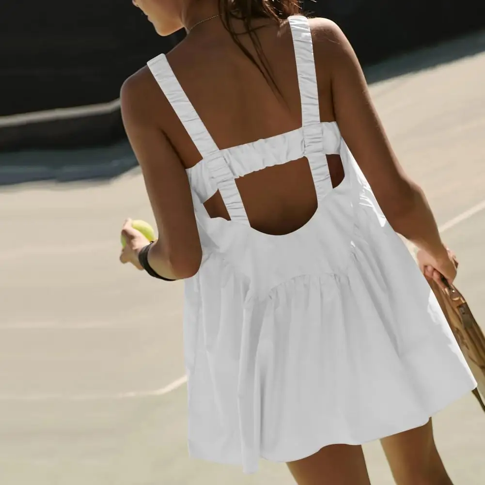 Women Tennis Dress Sport Tennis Golf Dress Shirt Collar V Neck Sleeveless Pockets Above Knee Length Mini Sport with Shorts