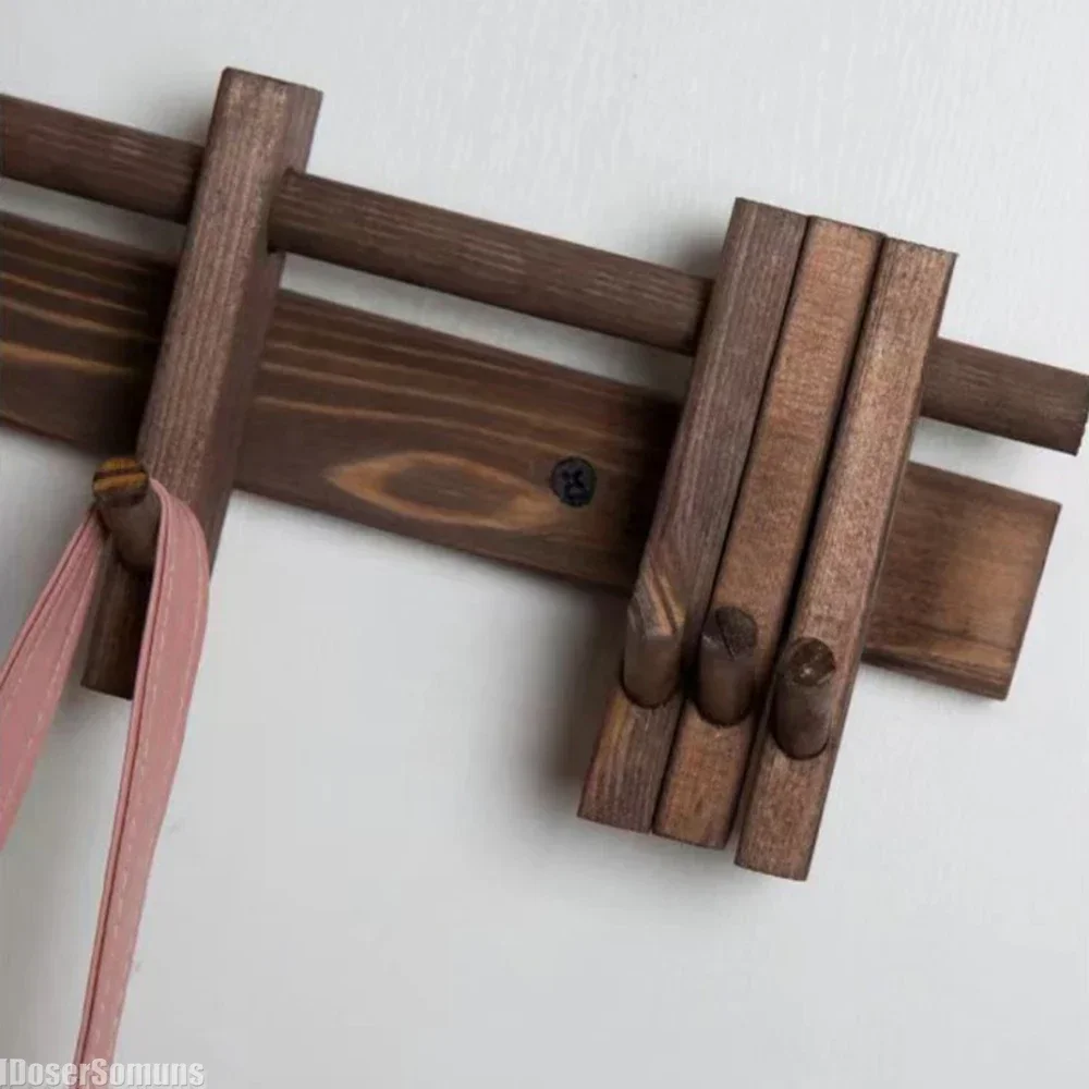 Nordic Solid Wood Coat Rack Wall Hanging Movable Hooks for Clothes Hats Keys Hangers Entrance Decor Home Organizer