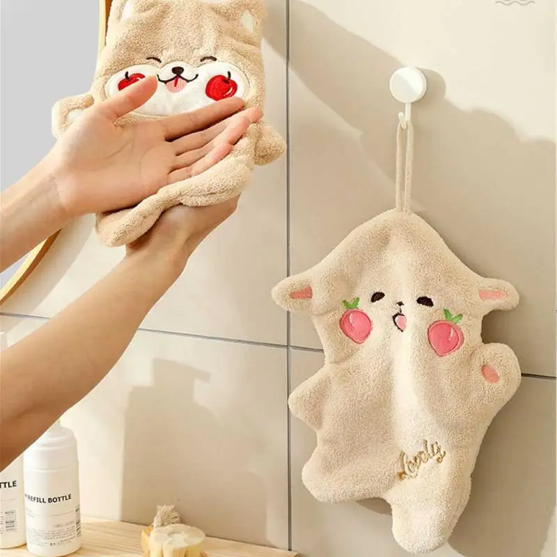 Hand Towels Set Kitchen Toilet Bathroom Children Hand Towel With Hanging Rope Soft Cute Kitten Quick Dry Coral Absorbent Cloth