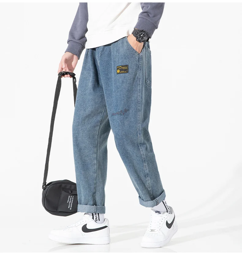 grey jeans mens Baggy Jeans Men Hip Hop 2022 Spring Summer Street Wear Harem Pants Fashion Embroidery Stretch Cotton Casual Jogger Jeans best jeans for men