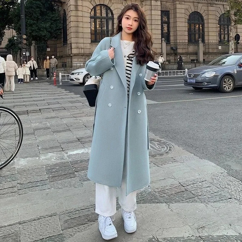 Trendy Korean Style Woolen Coat Women's Loose Midi Length Student Style Jacket Small Size Outerwear Autumn Winter New Arrival - Image 2