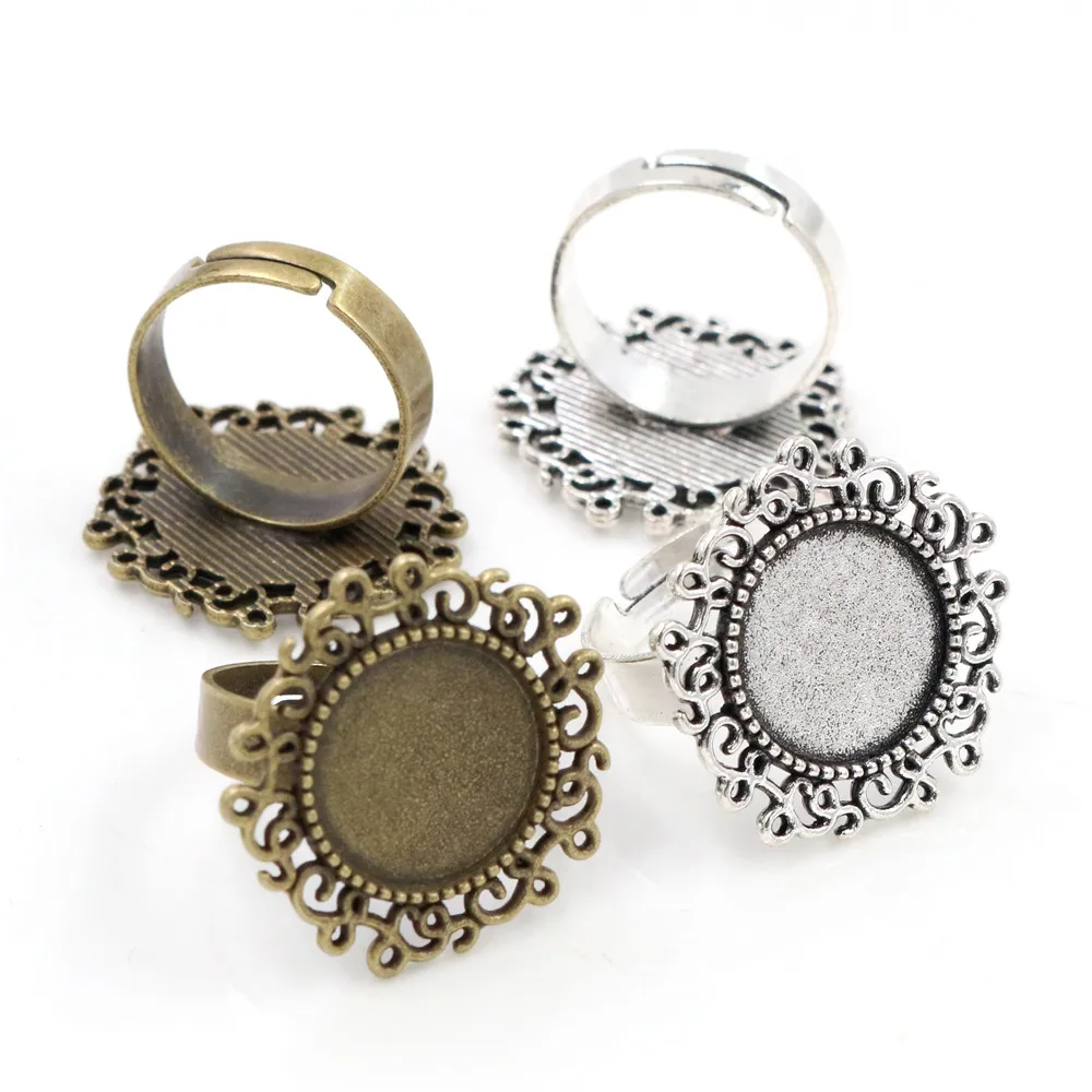 맞춤 14mm 5pcs 청동 골동품 실버 색상 도금 라운드 조절 링 설정 공백/자료..