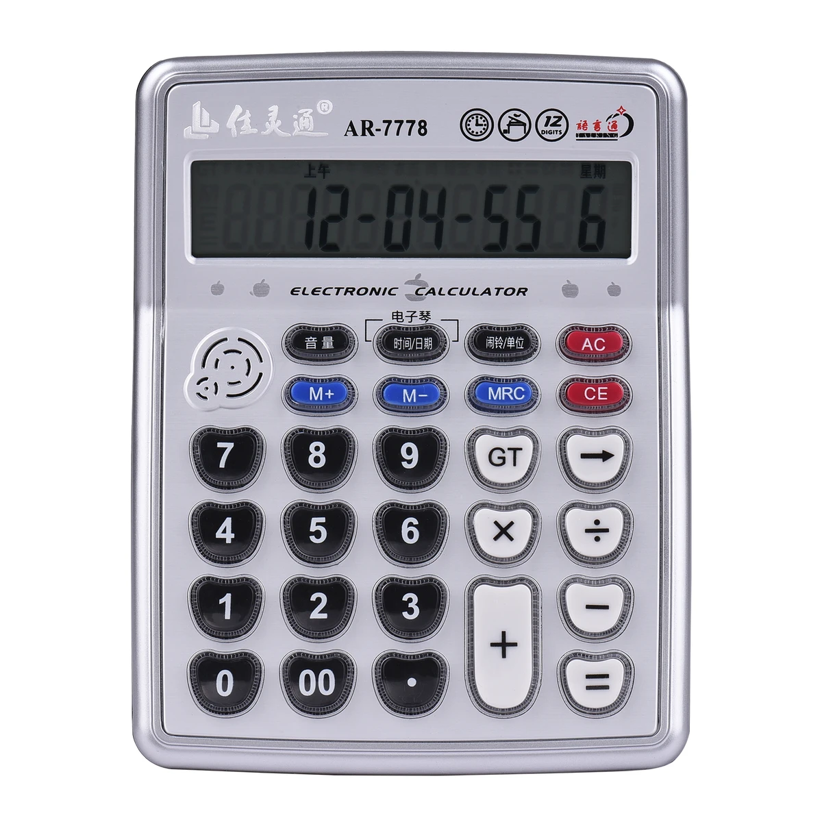 Musical Desktop Calculator 12-Digits LCD Display Electronic Calculator Counter with Music Piano Play Time Date Show Alarm Clock — view 3