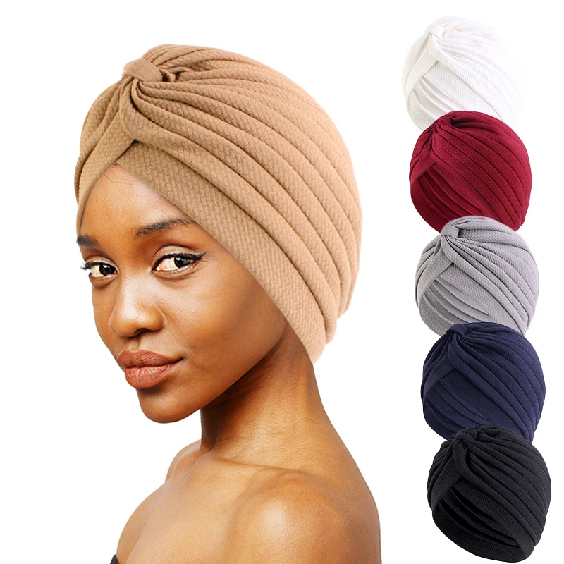 New Women Stretch Cross Twist Turban Hat India Headscarf Sleep Night Cap Beanie Bonnet Hair Loss Chemo Caps Islamic Wrap Caps