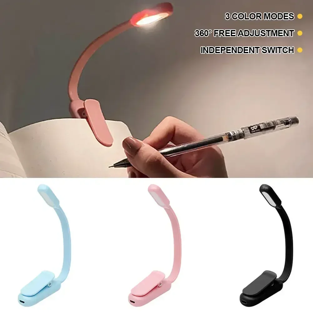 USB Mini LED Book Night 3 Light Color Adjustable Brightness Clip-On Study Reading Lamp Rechargeable for Travel Bedroom Reading led light,night light,led desk lamp,book light,mini night light,mini led light