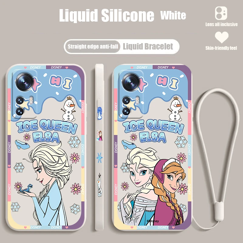 

Princess Disney Anna Elsa For Xiaomi Mi 13 Lite 12T 12 11T 11i 11 A3 10T 10 CC9E 9 Pro Ultra 5G Liquid Left Rope Phone Case