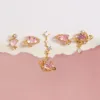New ins Vintage Pink Heart Zircon Earring Gold-plated Exquisite Universe Moon Stud Earrings Set For Women Girls Fashion Jewelry 1