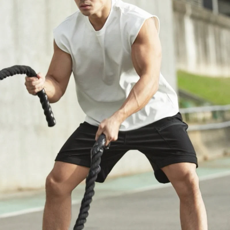 Cotton Sprort T-shirt Bodybuilding Slim Shirts Sleeveless Tank Tops Gym Workout Shirt Men Sportwear Loose Summer T Shirt Men 5
