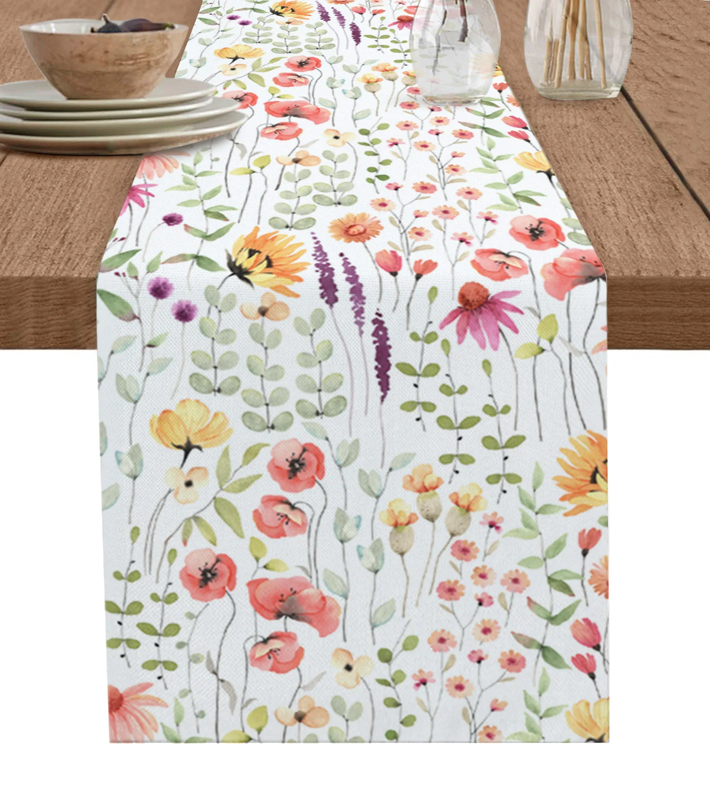 

Sunflowers Eucalyptus Leaves Poppy Flowers Table Runner Decoration Home Decor Dinner Table Decoration Table Decor
