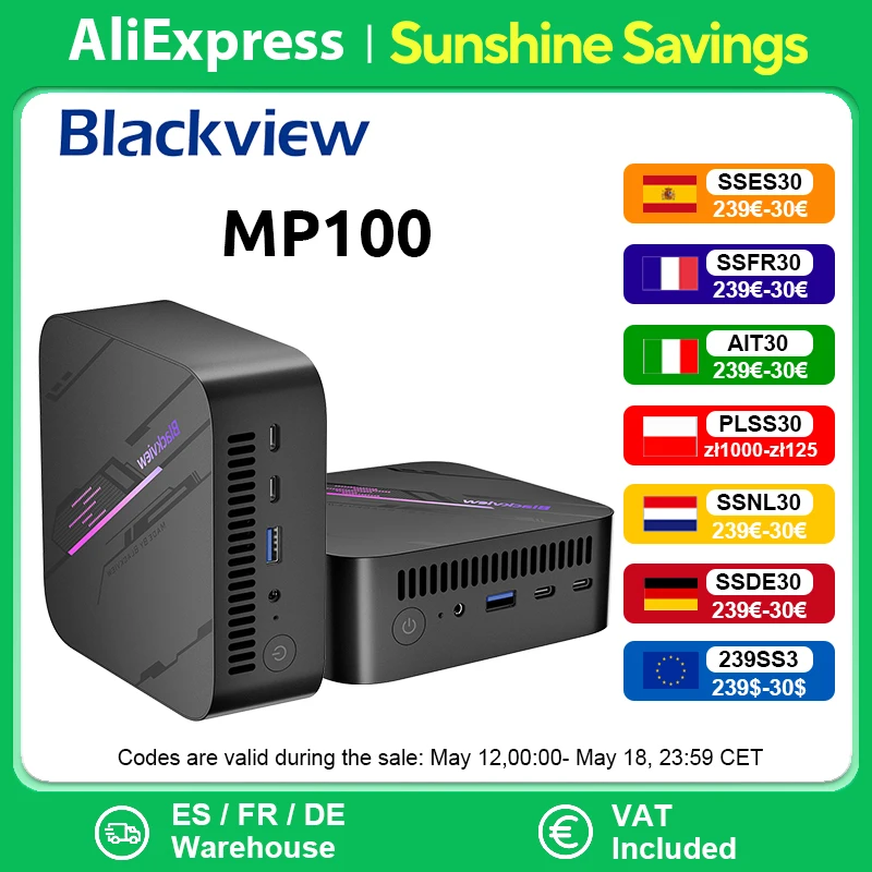 Blackview MP100 NEW Mini PC AMD R7 5700U/5825U  Windows 11 8-Core 16-thread 16GB DDR4 512GB/1TB SSD WiFi 6 Mini Computer PC