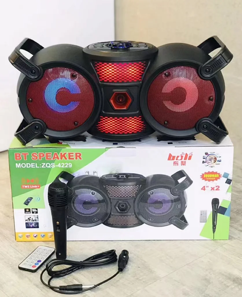 

ZQS-4229 Outdoor Convenient Wireless Bluetooth Speaker Dual 4-inch Home Karaoke Stereo High Power Subwoofer Speaker TF Card USB