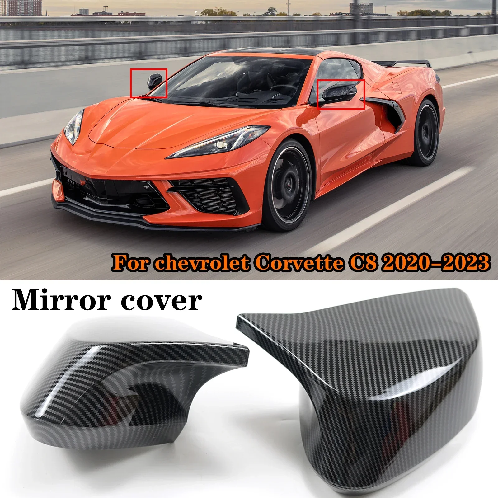 

A Pair Rearview Side Mirror Trim Cover For chevrolet Corvette C8 2020-2023 Car Accessories Glossy Black Carbon Fiber Look