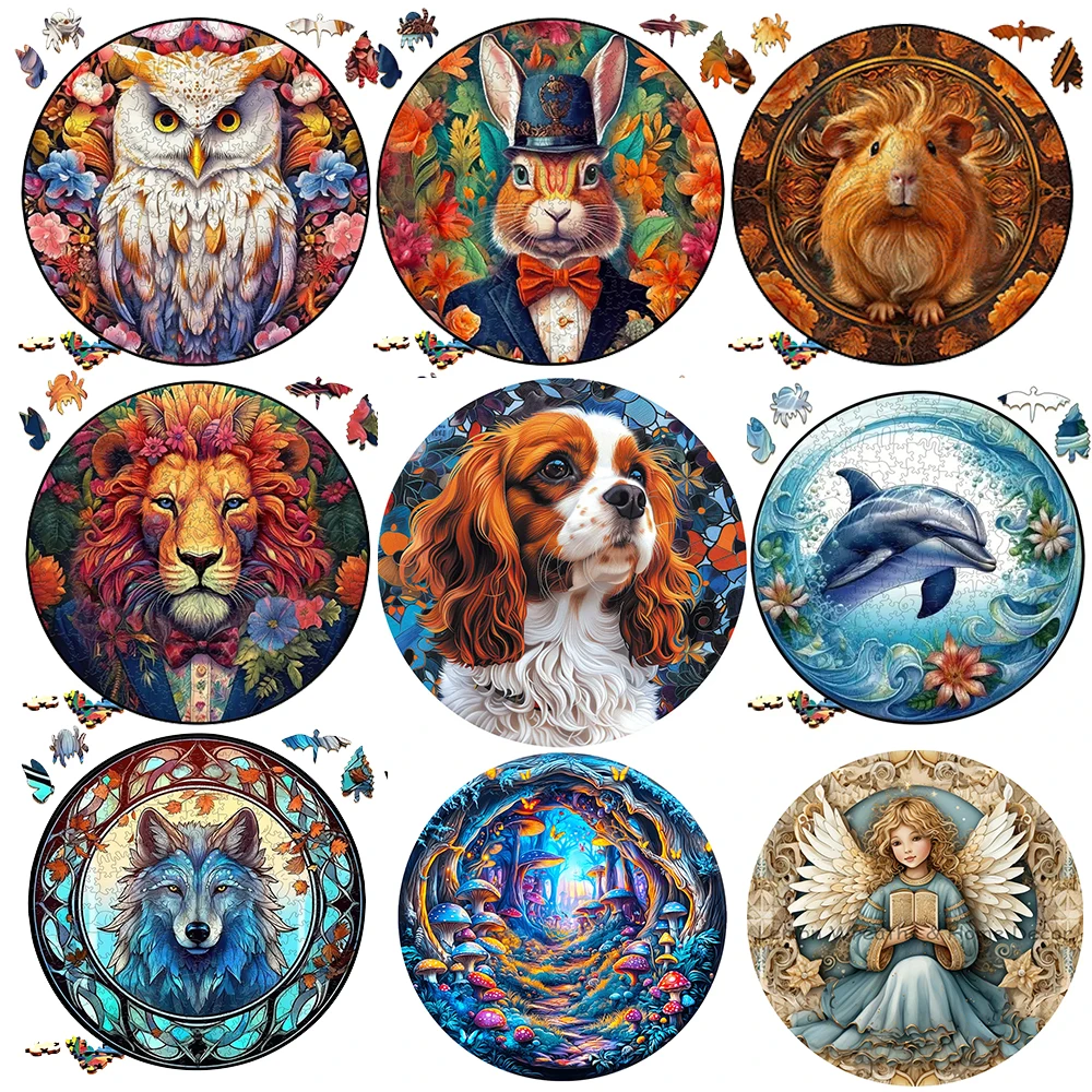 Jigsaw Animals Wooden Puzzle for Kids and Adults Wooden Crafts Colorful and Round Shaped
