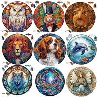 Jigsaw Animals Wooden Puzzle for Kids and Adults, Wooden Crafts, Colorful and Round Shaped, Tiger, Rabbit, Cat, Wood Craft Toys 1